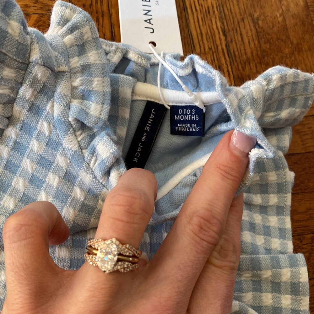 Janie and Jack Blue and white checkered romper - Picture 4 of 6